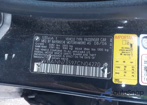 2007 BMW 530Xit Xit из США, поврежденный, VIN WBANN73597CN04270